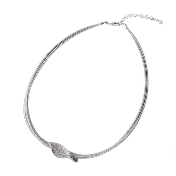 Silver 925 Rhodium Plated Italian Necklace with Micro Pave CZ Curved Accent - ITN00119RH | Silver Palace Inc.