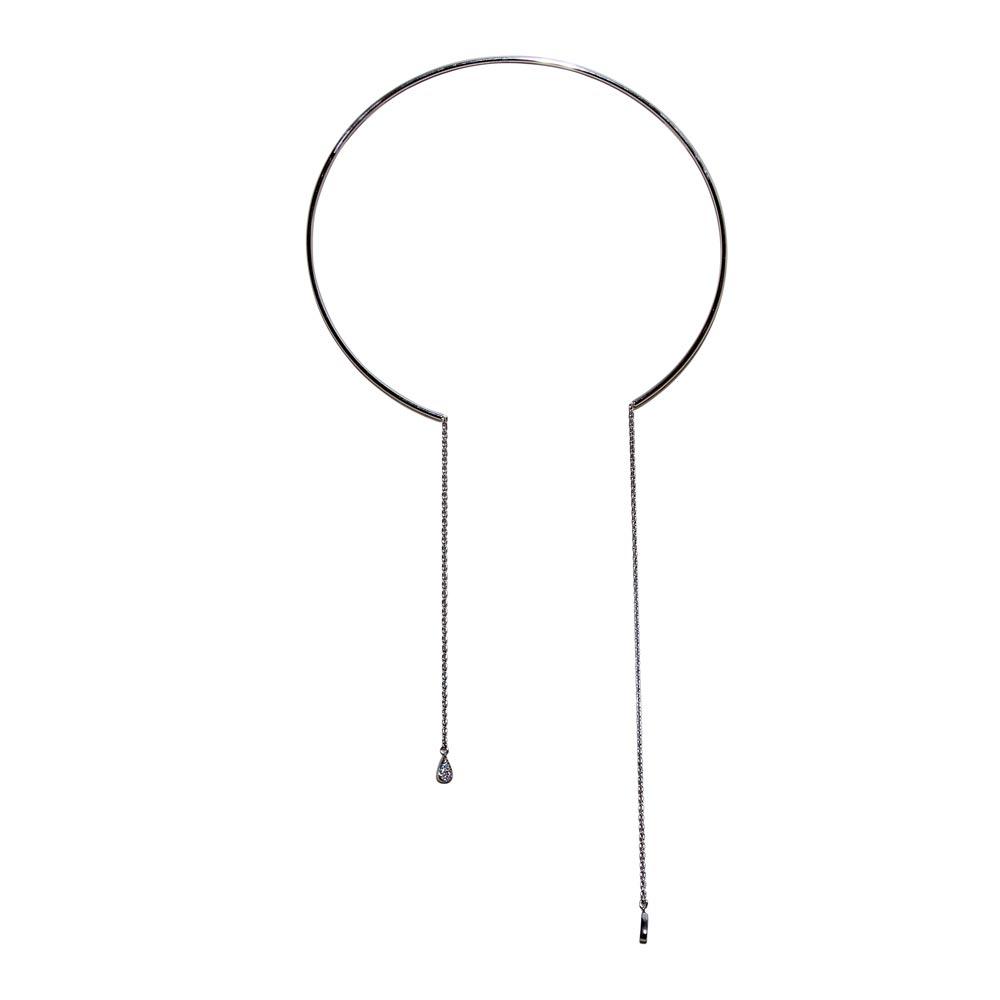 Silver 925 Cuff Wire Necklace with Asymmetrical Tear Drops - ITN00130RH | Silver Palace Inc.