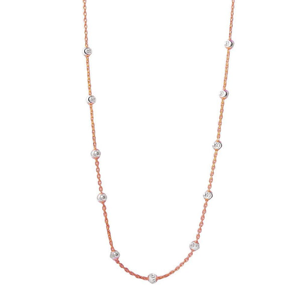 Silver 925 Multi Diamond Cut Beads Two-Tone Rose Gold Plated Italian Necklace - ITN00134RGP | Silver Palace Inc.