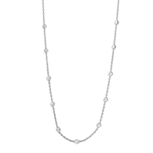 Silver 925 Multi Diamond Cut Beads Two-Tone Rhodium Plated Italian Necklace - ITN00134RH | Silver Palace Inc.