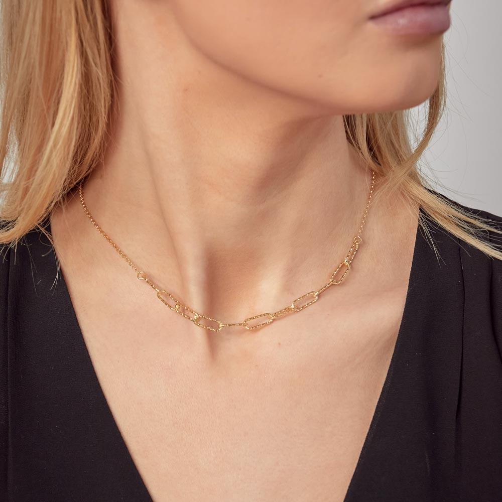 Collar de cadena de eslabones con corte de diamante en plata de ley 925 bañada en oro - ITN00135-GP