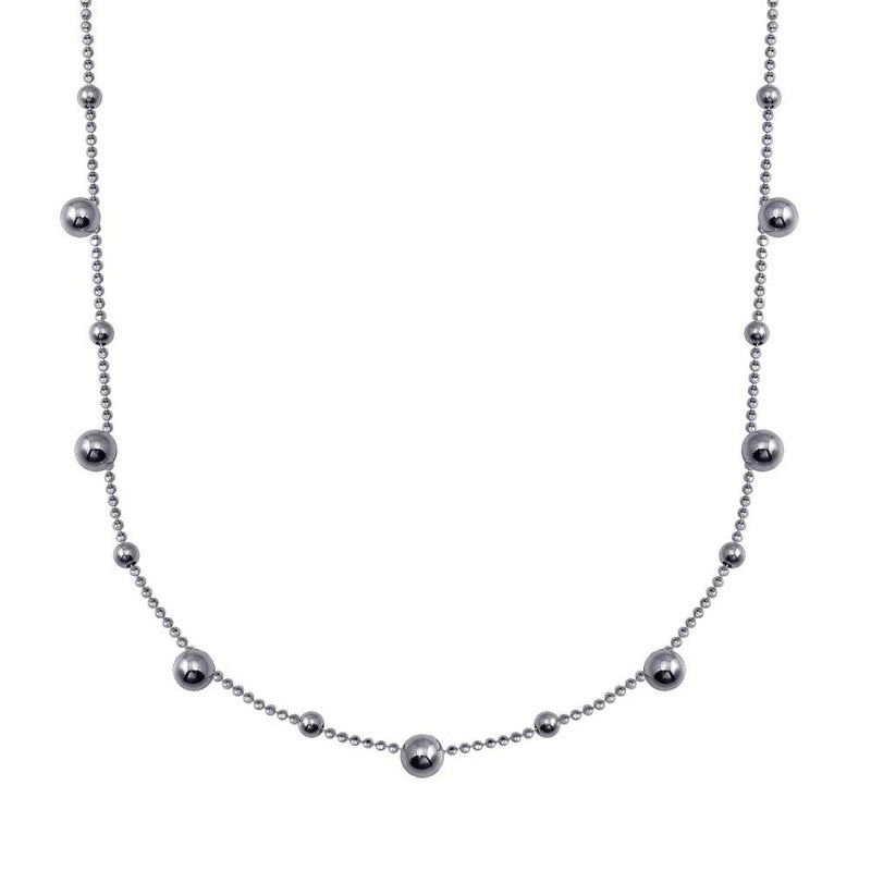Silver 925 Rhodium Plated Multi Beaded Chain Necklace - ITN00140-RH | Silver Palace Inc.
