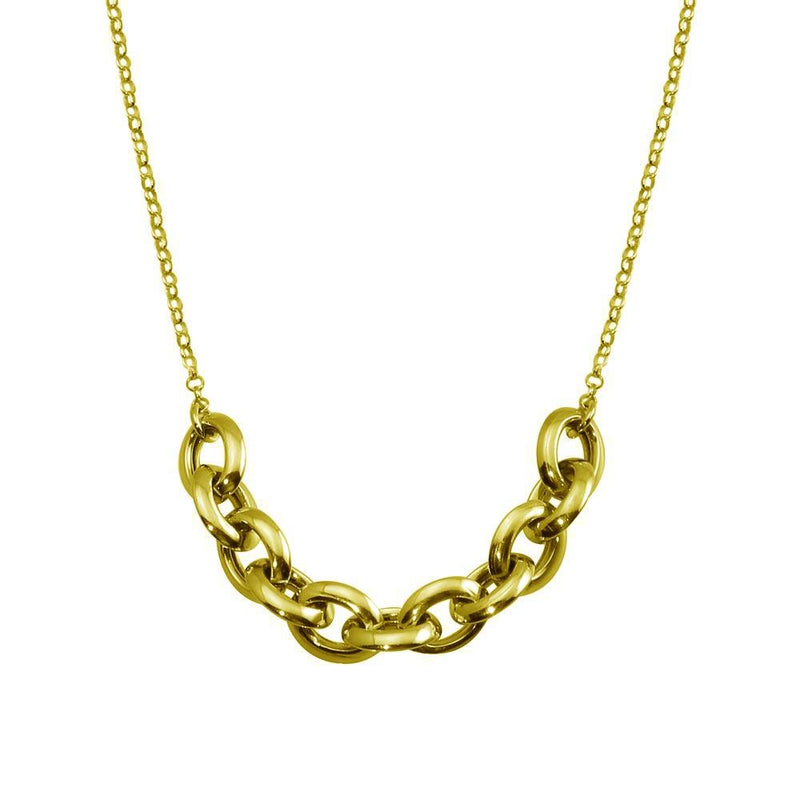 Silver 925 Gold Plated Large Link Center Necklace  - ITN00141-GP | Silver Palace Inc.