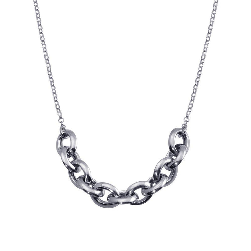 Rhodium Plated 925 Sterling Silver Large Link Center Necklace  - ITN00141-RH | Silver Palace Inc.