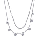 Rhodium Plated 925 Sterling Silver Multi Chain Dangling Heart Charm Necklace  - ITN00143-RH | Silver Palace Inc.