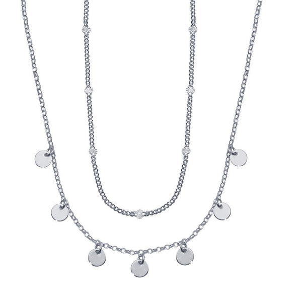 Rhodium Plated 925 Sterling Silver Multi Chain Dangling Disc Charm Necklace - ITN00144-RH | Silver Palace Inc.