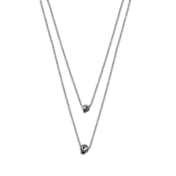 Rhodium Plated 925 Sterling Silver Multi Beaded Chain Knot Charm Necklace - ITN00145-RH | Silver Palace Inc.