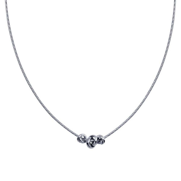 Rhodium Plated 925 Sterling Silver DC Snake Chain Knot Charm Necklace - ITN00146-RH | Silver Palace Inc.