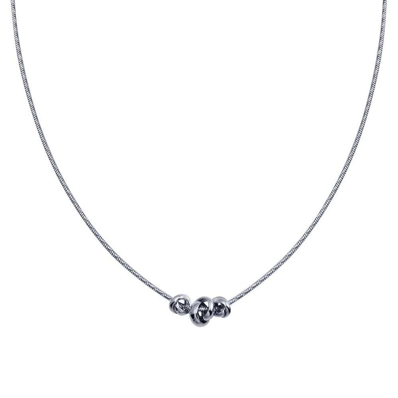 Silver 925 Rhodium Plated DC Snake Chain Knot Charm Necklace - ITN00146-RH | Silver Palace Inc.
