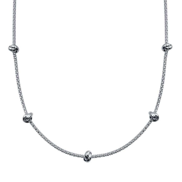 Rhodium Plated 925 Sterling Silver Correana 5 Knot Charm Necklace - ITN00147-RH | Silver Palace Inc.