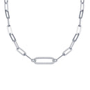 Rhodium Plated 925 Sterling Silver Paperclip Chain CZ Necklace - ITN00149-RH | Silver Palace Inc.