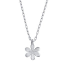 Rhodium Plated 925 Sterling Silver Paperclip Chain Flower CZ Necklace - ITN00154-RH | Silver Palace Inc.
