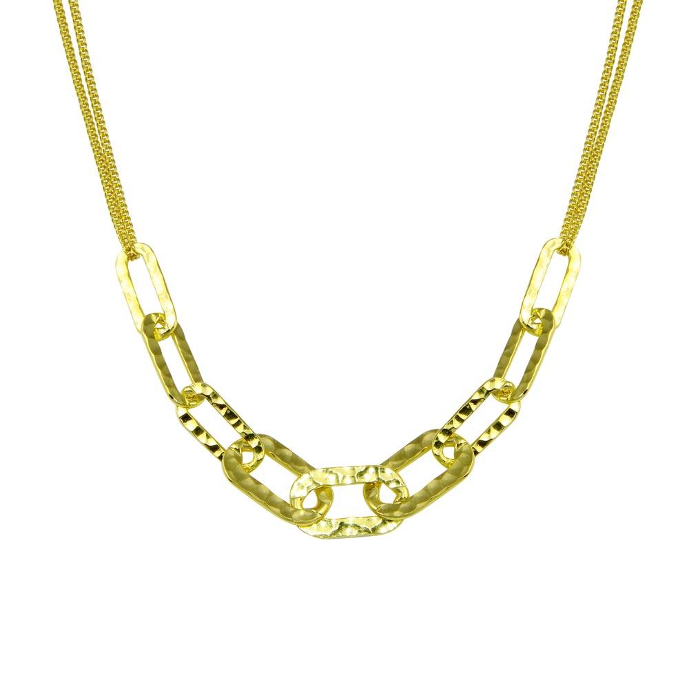 Silver 925 Gold Plated Paperclip Chain Textured Necklace - ITN00155-GP | Silver Palace Inc.