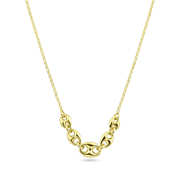 Silver 925 Gold Plated Puffed Mariner Adjustable Link Necklace - ITN00156-GP | Silver Palace Inc.