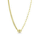 Silver 925 Gold Plated Puffed Mariner Double Strand Curb and Single Paperclip Adjustable Link Necklace - ITN00157-GP | Silver Palace Inc.