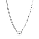 Rhodium Plated 925 Sterling Silver Puffed Mariner Double Strand Curb and Single Paperclip Adjustable Link Necklace - ITN00157-RH | Silver Palace Inc.