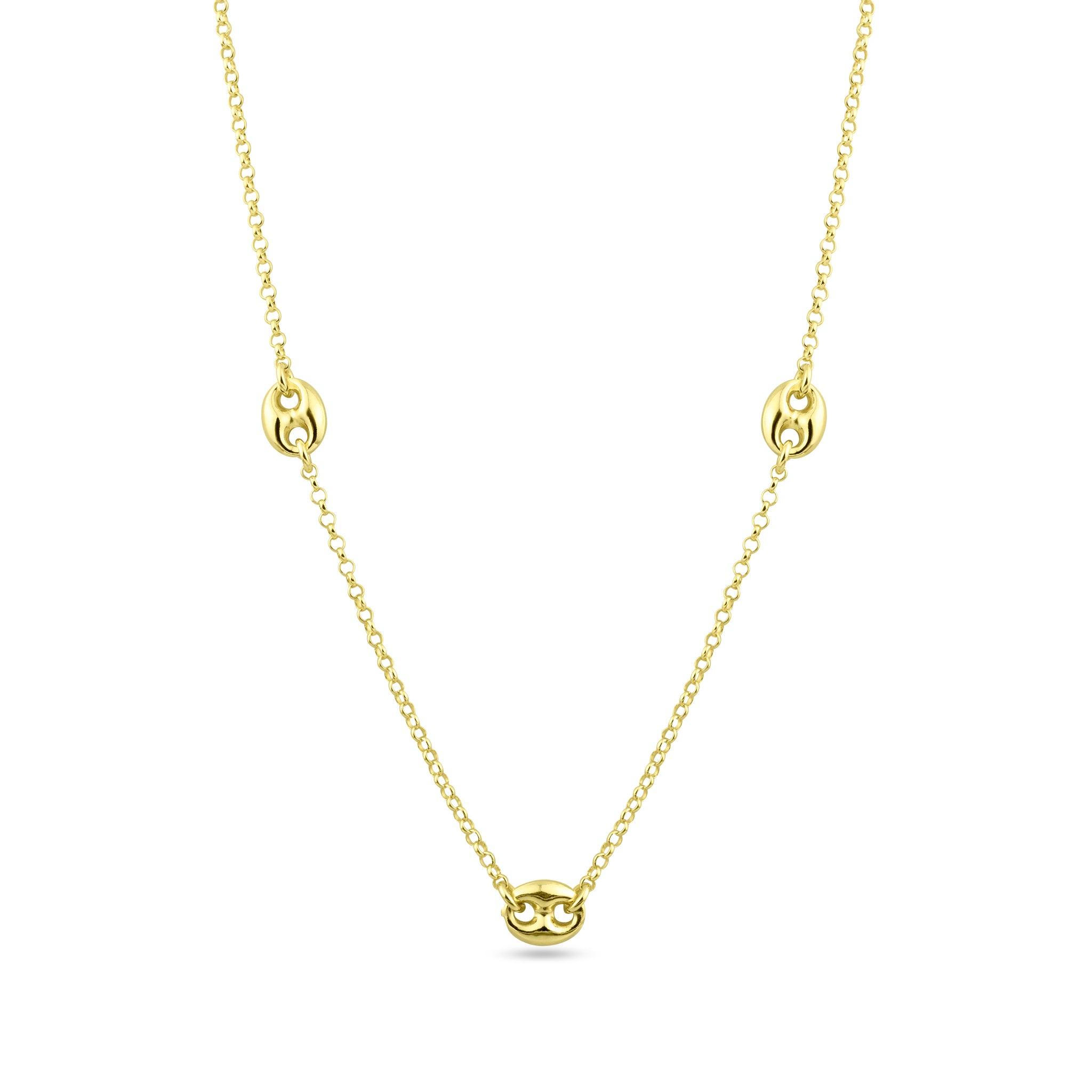 Silver 925 Gold Plated 3 Puffed Mariner Adjustable Link Necklace - ITN00158-GP | Silver Palace Inc.