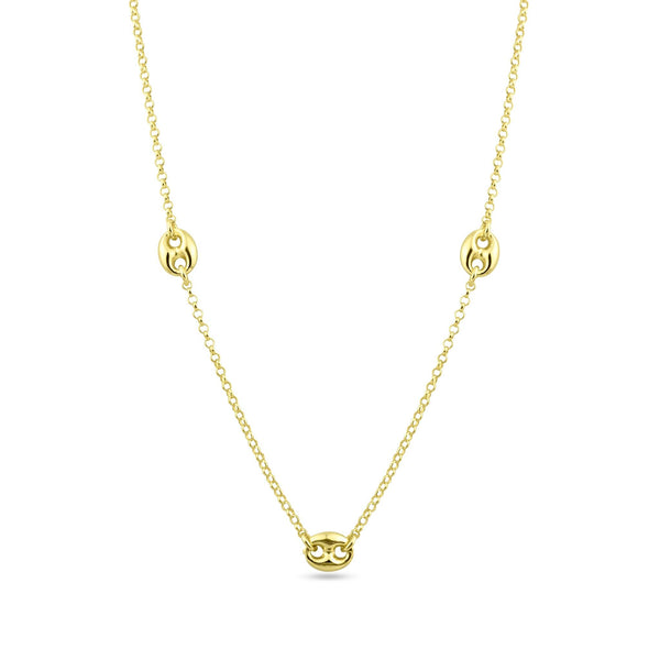 Silver 925 Gold Plated 3 Puffed Mariner Adjustable Link Necklace - ITN00158-GP | Silver Palace Inc.