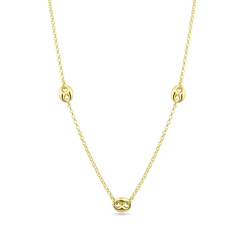 Silver 925 Gold Plated 3 Puffed Mariner Adjustable Link Necklace - ITN00158-GP | Silver Palace Inc.