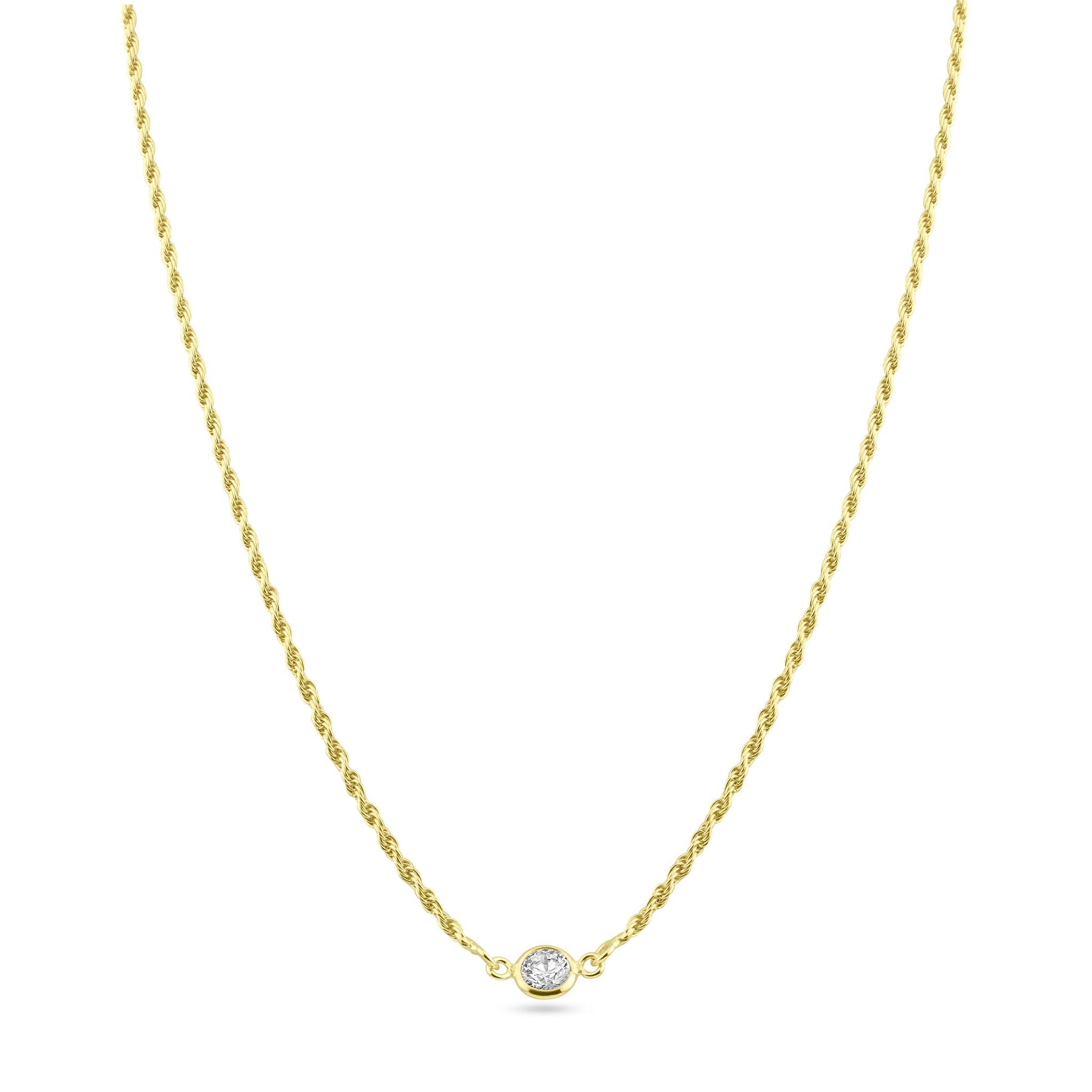 Silver 925 Gold Plated Rope Clear CZ Adjustable Link Necklace - ITN00160-GP | Silver Palace Inc.