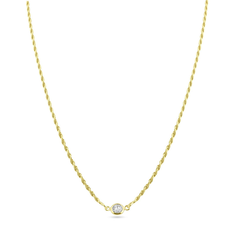 Silver 925 Gold Plated Rope Clear CZ Adjustable Link Necklace - ITN00160-GP | Silver Palace Inc.