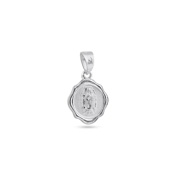 Silver 925 High Polished Wavy Edge Lady of Guadalupe Medallion Pendant - JCA010-1 | Silver Palace Inc.