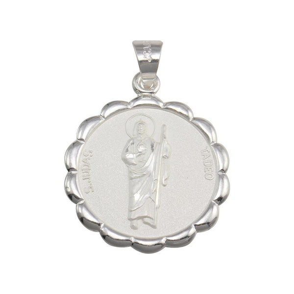Silver 925 High Polished Round Flower Edge St. Jude Medallion Pendant - JCA021-5 | Silver Palace Inc.