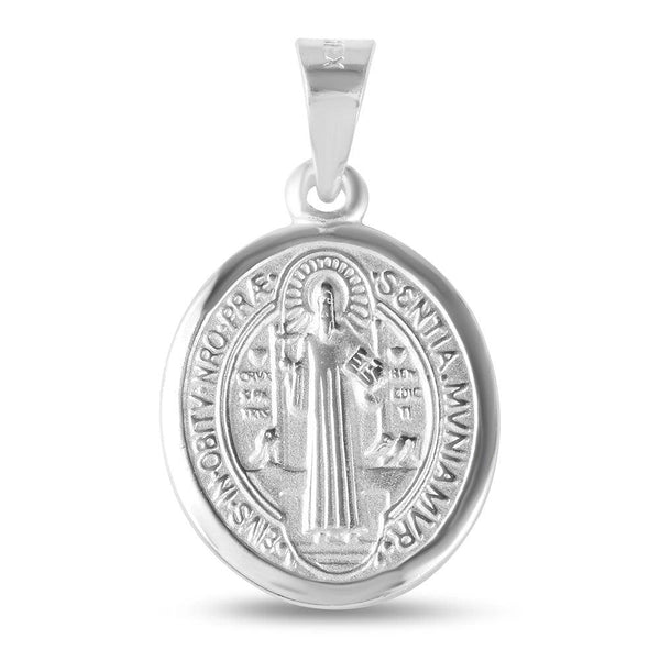 Silver 925 High Polished St. Benedict Oval Medallion - JCA030-V16 | Silver Palace Inc.