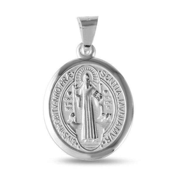 Silver 925 High Polished Oval Saint Benedict Medallion - JCA031-V22 | Silver Palace Inc.