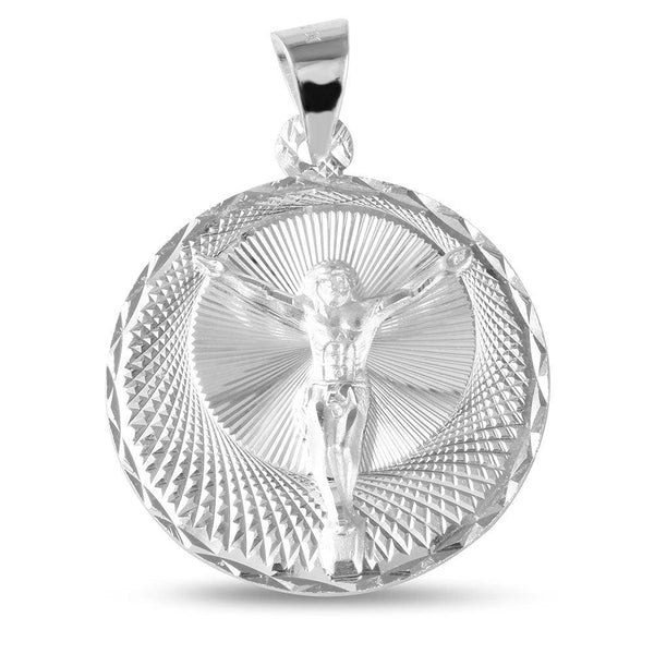 Silver 925 High Polished Crucifix Diamond Cut Medallion - JCA045-6 | Silver Palace Inc.