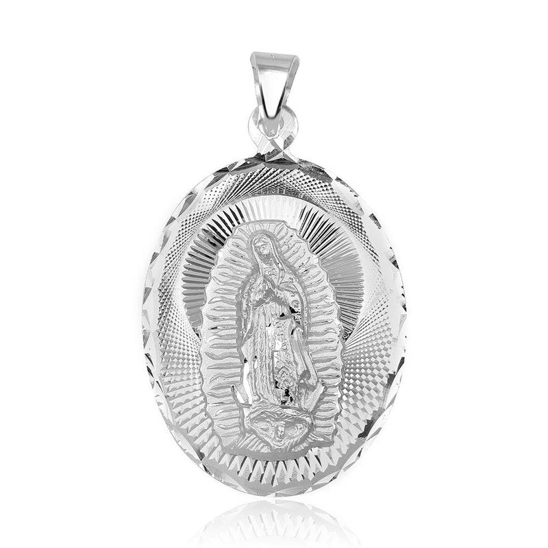 Silver 925 High Polished Diamond Cut Lady of Guadalupe Medallion Pendant - JCA097-1 | Silver Palace Inc.