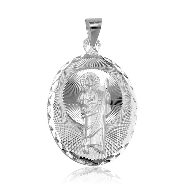 Silver 925 High Polished DC St. Jude Oval Medallion Pendant - JCA097-5 | Silver Palace Inc.