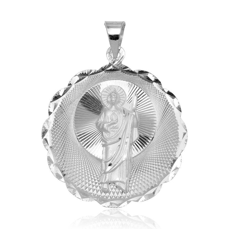 Silver 925 High Polished DC Wavy Edge Round St. Jude Medallion Pendant - JCA098-5 | Silver Palace Inc.