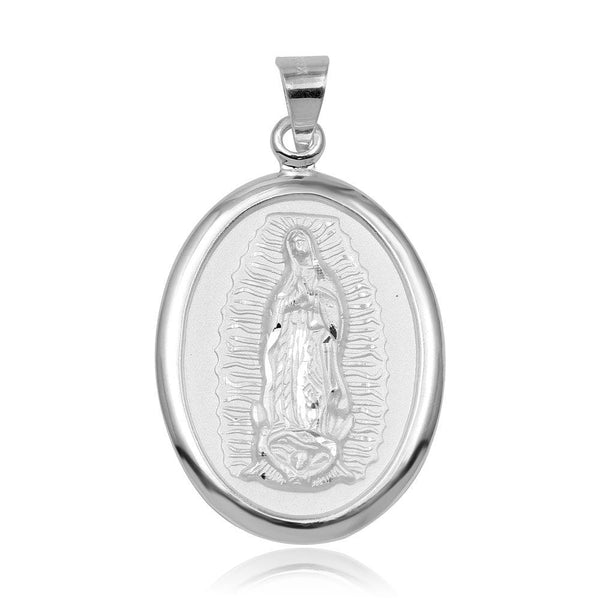 Silver 925 High Polished Edge Lady of Guadalupe Medallion Pendant - JCA101-1 | Silver Palace Inc.