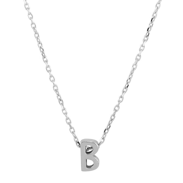 Silver 925 Rhodium Plated Small Initial B Necklace - JCP00001-B | Silver Palace Inc.