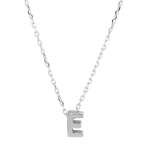 Silver 925 Rhodium Plated Small Initial E Necklace - JCP00001-E | Silver Palace Inc.
