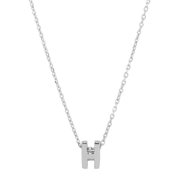 Silver 925 Rhodium Plated Small Initial H Necklace - JCP00001-H | Silver Palace Inc.