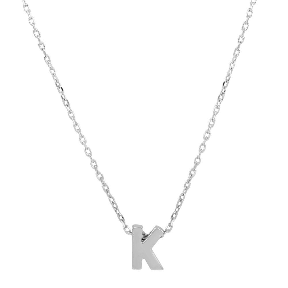Silver 925 Rhodium Plated Small Initial K Necklace - JCP00001-K | Silver Palace Inc.
