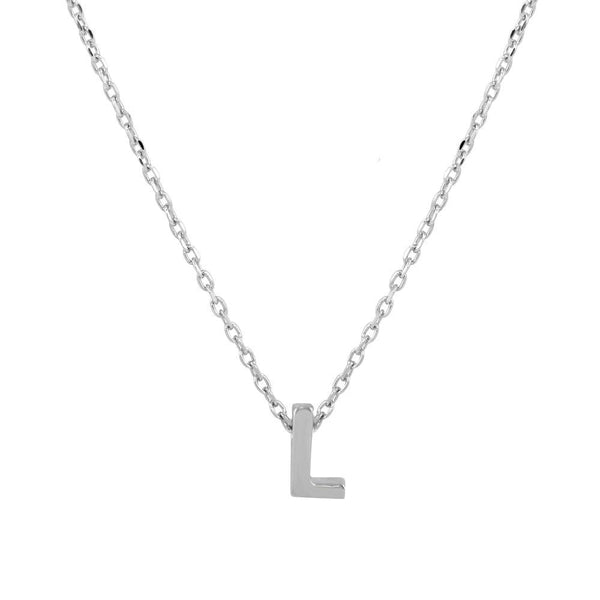 Silver 925 Rhodium Plated Small Initial L Necklace - JCP00001-L | Silver Palace Inc.