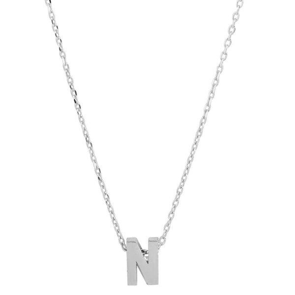 Rhodium Plated 925 Sterling Silver Small Initial N Necklace