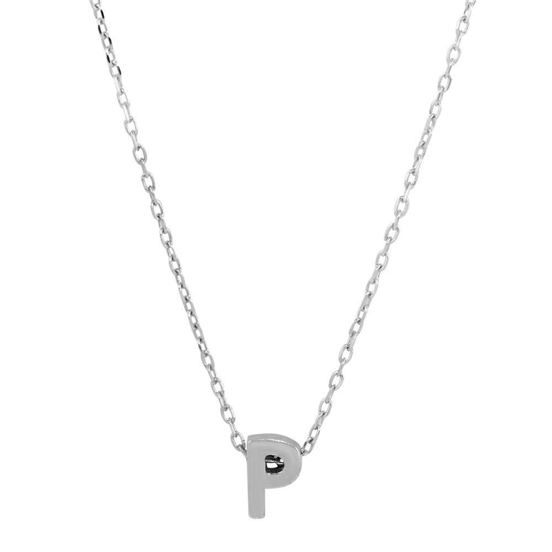 Silver 925 Rhodium Plated Small Initial P Necklace - JCP00001-P | Silver Palace Inc.