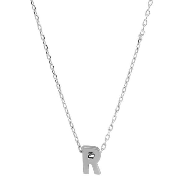 Silver 925 Rhodium Plated Small Initial R Necklace - JCP00001-R | Silver Palace Inc.