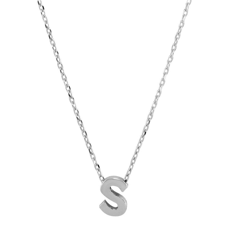 Silver 925 Rhodium Plated Small Initial S Necklace - JCP00001-S | Silver Palace Inc.