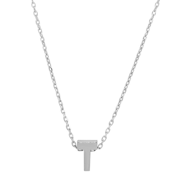 Silver 925 Rhodium Plated Small Initial T Necklace - JCP00001-T | Silver Palace Inc.