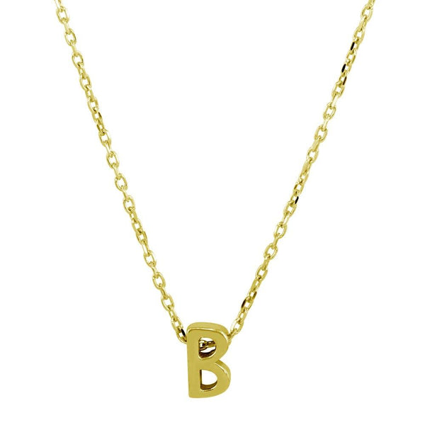 Silver 925 Gold Plated Small Initial B Necklace - JCP00001GP-B | Silver Palace Inc.