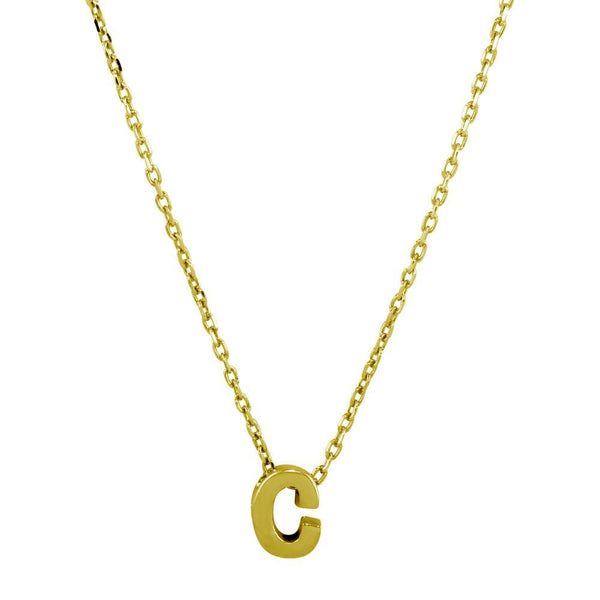 Silver 925 Gold Plated Small Initial C Necklace - JCP00001GP-C | Silver Palace Inc.