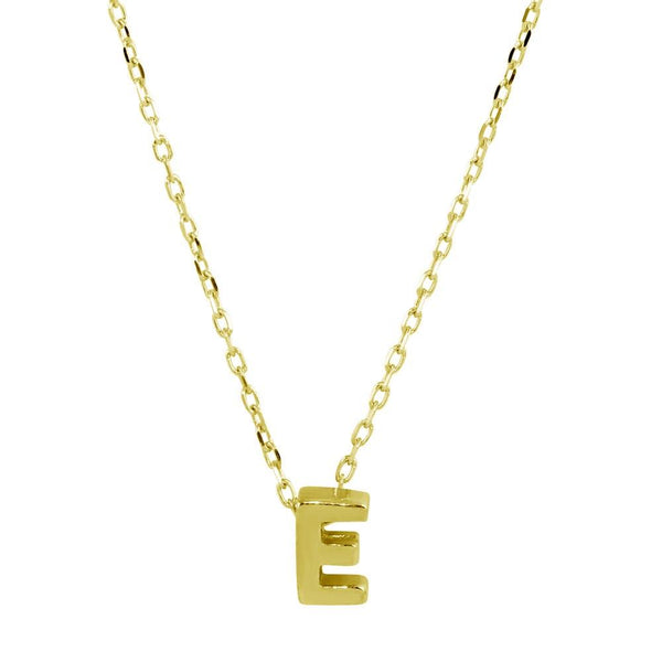 Silver 925 Gold Plated Small Initial E Necklace - JCP00001GP-E | Silver Palace Inc.