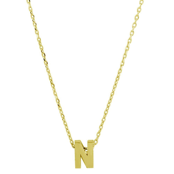 Silver 925 Gold Plated Small Initial N Necklace - JCP00001GP-N | Silver Palace Inc.