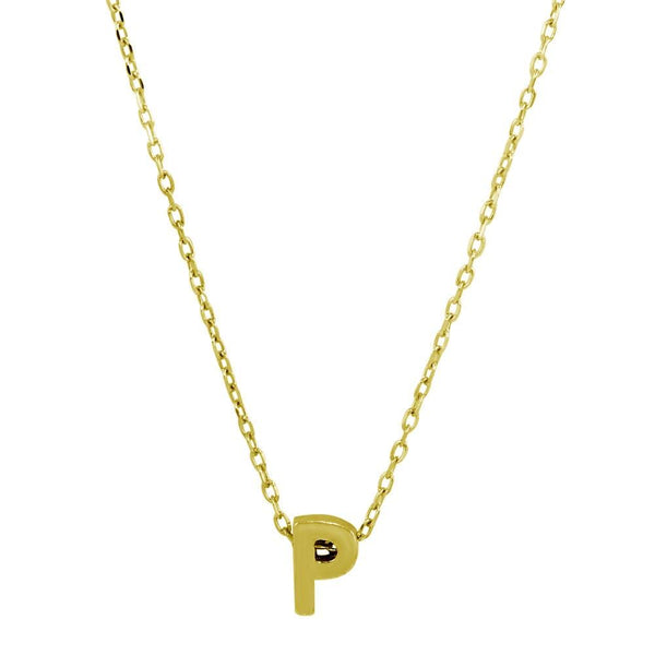 Silver 925 Gold Plated Small Initial P Necklace - JCP00001GP-P | Silver Palace Inc.