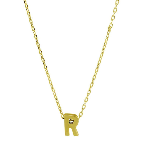 Silver 925 Gold Plated Small Initial R Necklace - JCP00001GP-R | Silver Palace Inc.